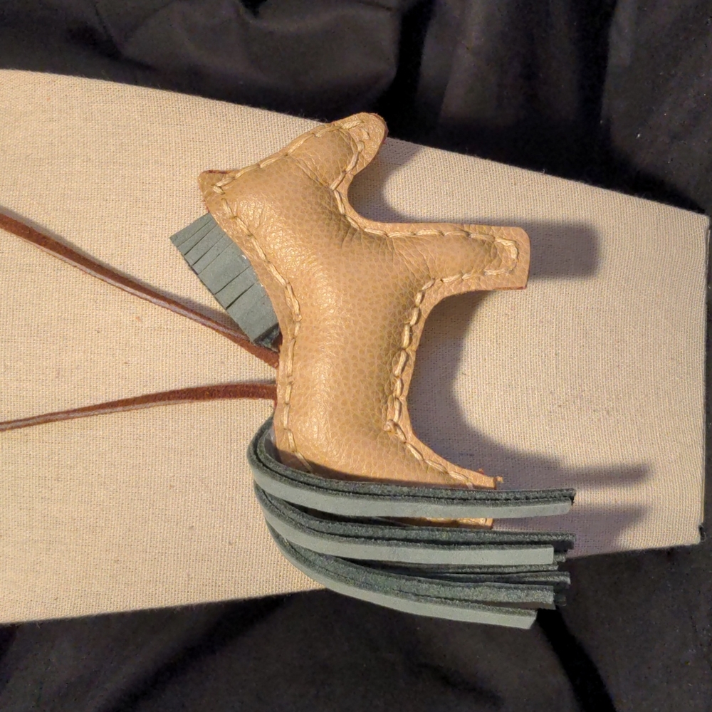 Handmade Genuine Leather Horse Purse Charm-Tan/Blue/Brown - Picture 3 of 4